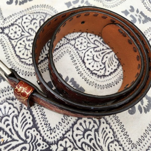 Fossil Leather Belt Embossed Studded Braided Country CowGirl Size Small - Picture 10 of 10
